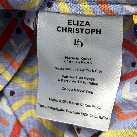 Eliza Christoph Blue Sleeveless Pleated Belted Multicolor Print Shirt Dress sz M - Picture 5 of 5